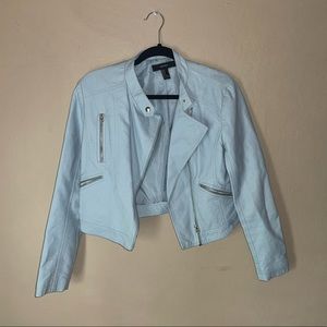 Forever 21 Ice Blue Cropped Moto Faux Leather Jacket